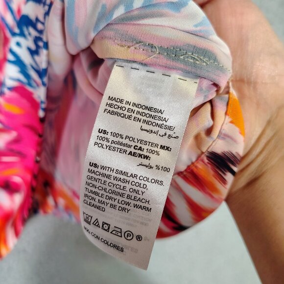 Chico's Top Women's 2 Pink Blue Ikat Print Dolman Sleeves Split Neck Blouse Boho - Picture 10 of 11